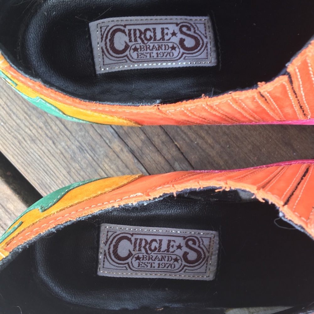 CIRCLE S BRAND🔹 VINTAGE Rainbow Leather Boots Purple Green Pink Orange 7.5 - Picture 7 of 7